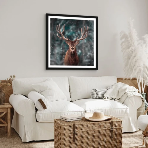 Póster en marco negro - Coronado rey del bosque - 40x40 cm