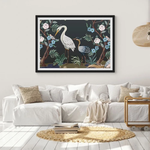 Póster en marco negro - Desfile de aves - 100x70 cm