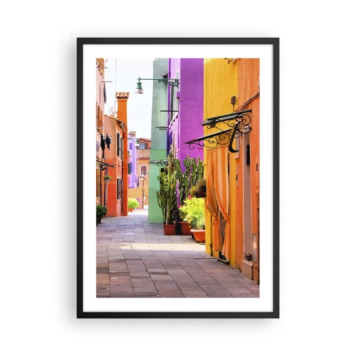 Póster en marco negro - El callejón arco iris - 50x70 cm