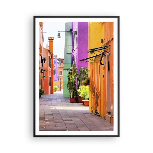 Póster en marco negro - El callejón arco iris - 70x100 cm