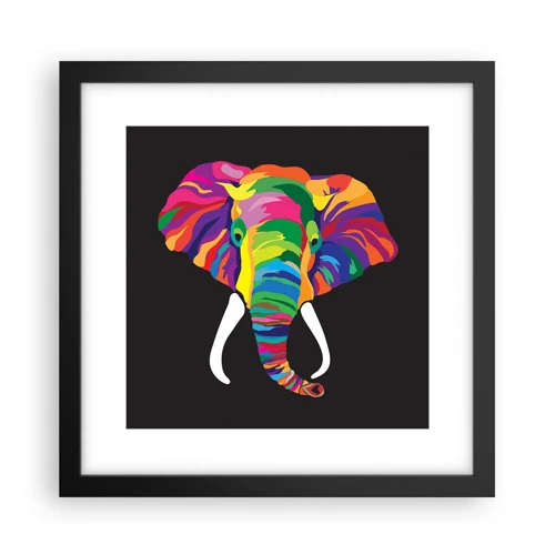 Póster en marco negro - El elefante al que le gustaba bañarse en el arco iris - 30x30 cm