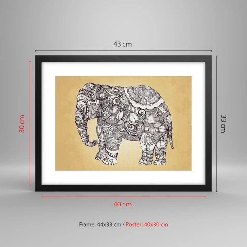 Póster en marco negro - El elefante decorado - 40x30 cm