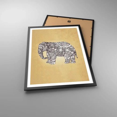 Póster en marco negro - El elefante decorado - 50x70 cm