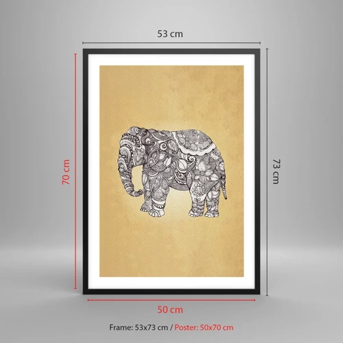 Póster en marco negro - El elefante decorado - 50x70 cm