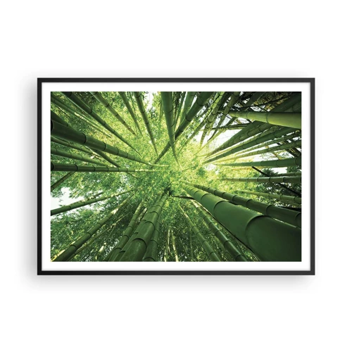 Póster en marco negro - En un bosquecillo de bambú - 100x70 cm