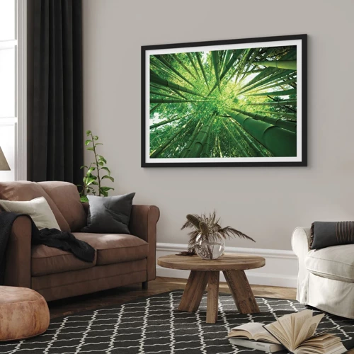 Póster en marco negro - En un bosquecillo de bambú - 100x70 cm