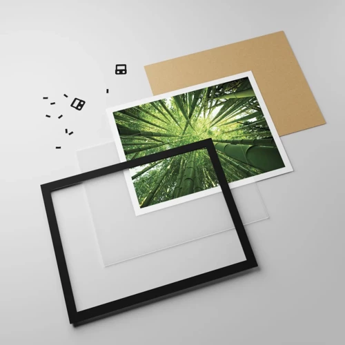 Póster en marco negro - En un bosquecillo de bambú - 70x50 cm