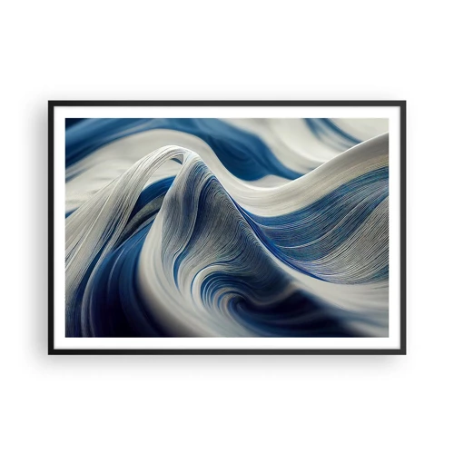 Póster en marco negro - Fluidez de azul y blanco - 100x70 cm