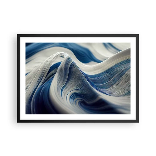 Póster en marco negro - Fluidez de azul y blanco - 70x50 cm