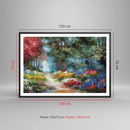 Póster en marco negro - Jardín forestal, bosque floral - 100x70 cm