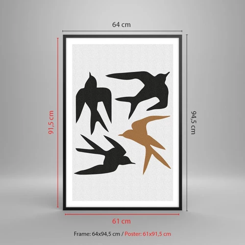 Póster en marco negro - Juegos de golondrinas - 61x91 cm
