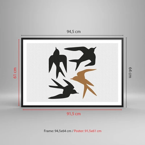 Póster en marco negro - Juegos de golondrinas - 91x61 cm