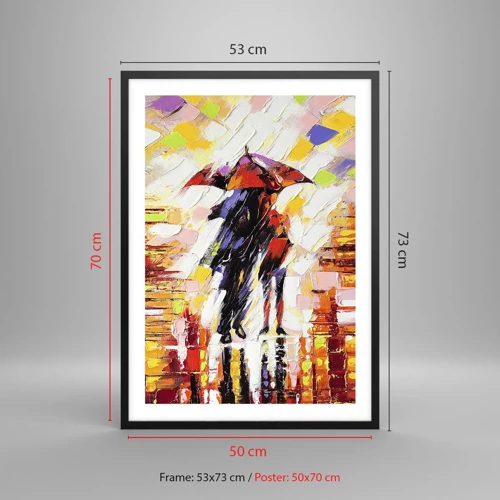 Póster en marco negro - Juntos a través de la noche y la lluvia - 50x70 cm