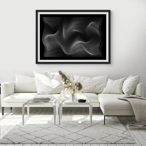 Póster en marco negro - La danza de la luz en el espacio - 70x50 cm