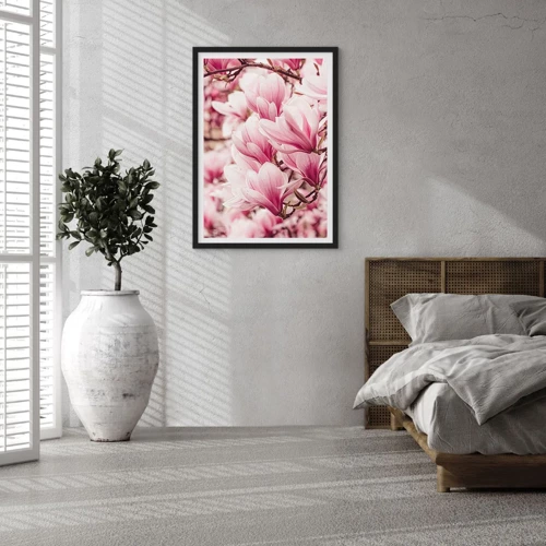Póster en marco negro - La primavera es rosa - 50x70 cm