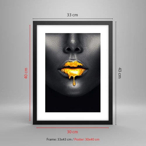 Póster en marco negro - Labios de oro - 30x40 cm