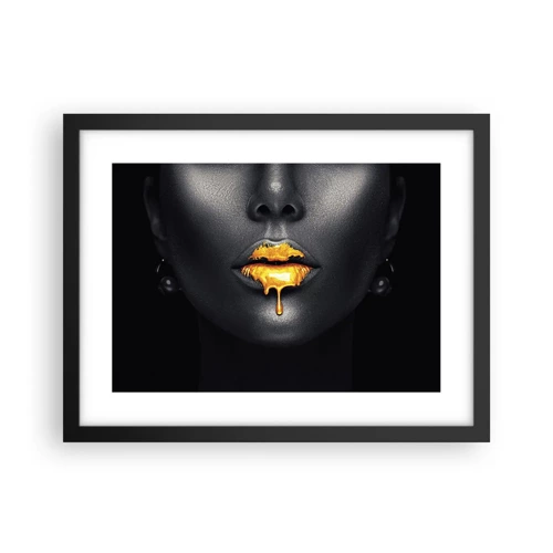 Póster en marco negro - Labios de oro - 40x30 cm