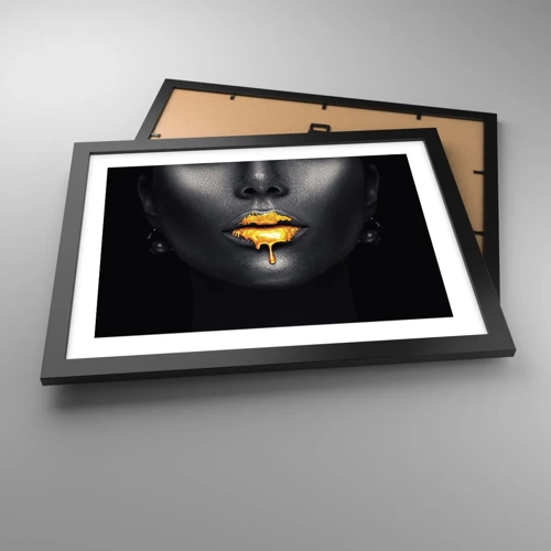 Póster en marco negro - Labios de oro - 40x30 cm