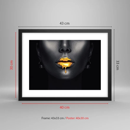 Póster en marco negro - Labios de oro - 40x30 cm