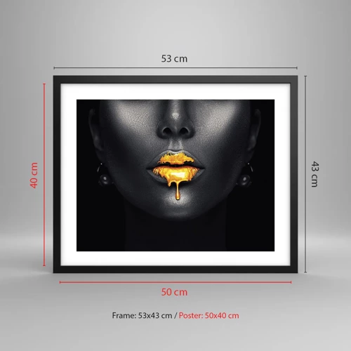 Póster en marco negro - Labios de oro - 50x40 cm