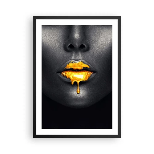 Póster en marco negro - Labios de oro - 50x70 cm