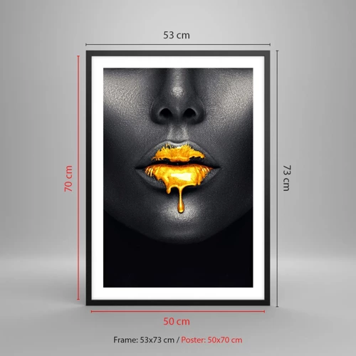 Póster en marco negro - Labios de oro - 50x70 cm