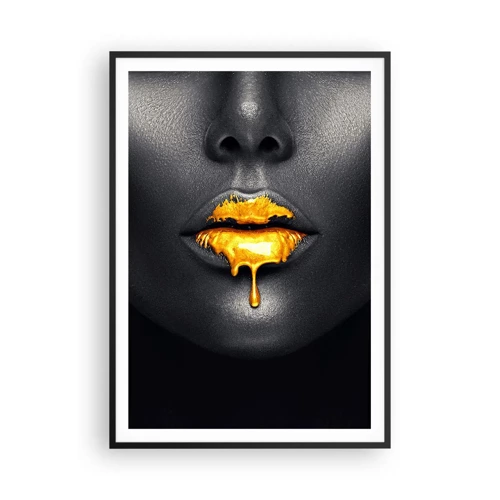 Póster en marco negro - Labios de oro - 70x100 cm