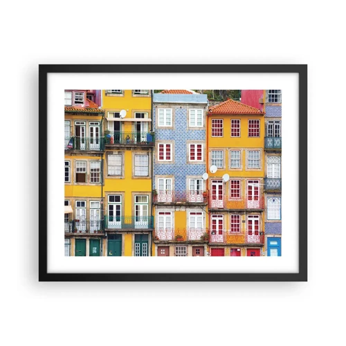 Póster en marco negro - Los colores de la ciudad vieja - 50x40 cm