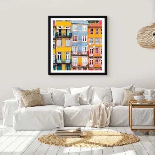 Póster en marco negro - Los colores de la ciudad vieja - 60x60 cm