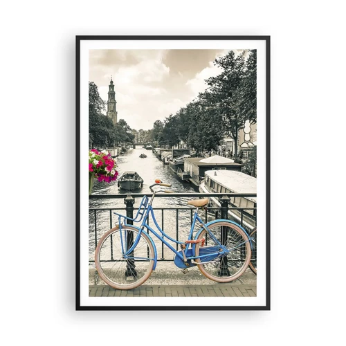 Póster en marco negro - Los colores de una calle de Ámsterdam - 70x100 cm