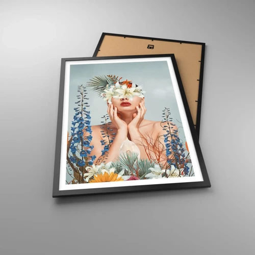 Póster en marco negro - Mujer-flor - 50x70 cm