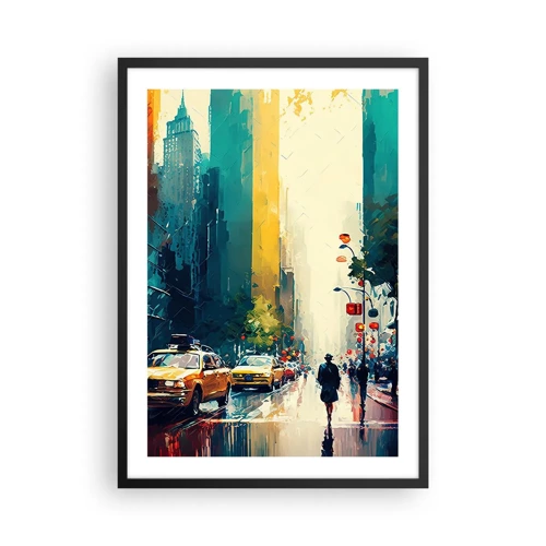 Póster en marco negro - Nueva York - hasta la lluvia es colorida - 50x70 cm