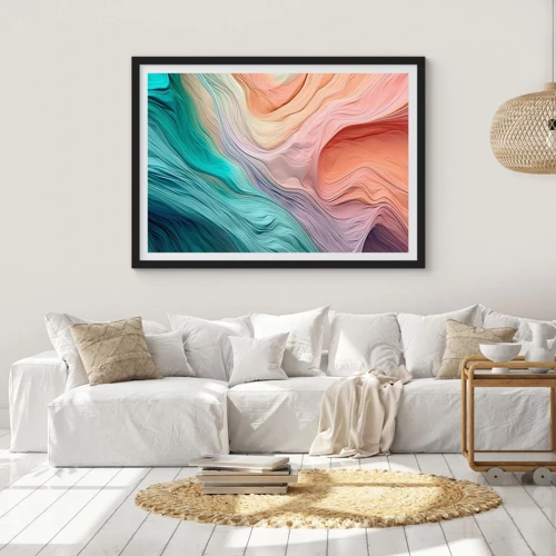 Póster en marco negro - Ola arco iris - 100x70 cm