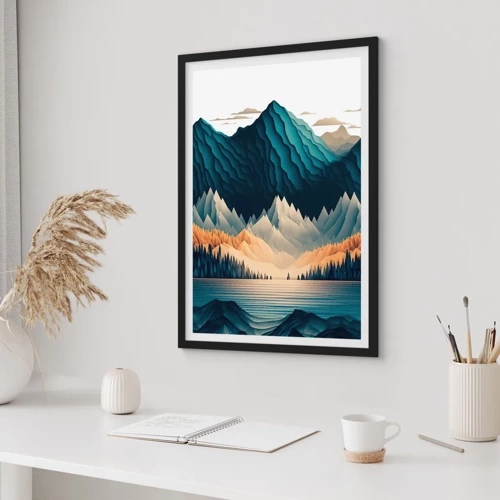 Póster en marco negro - Paisaje perfecto de montañas - 50x70 cm