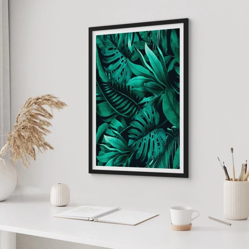 Póster en marco negro - Profundidad del verde tropical - 50x70 cm