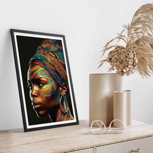 Póster en marco negro - Reina africana - 50x70 cm