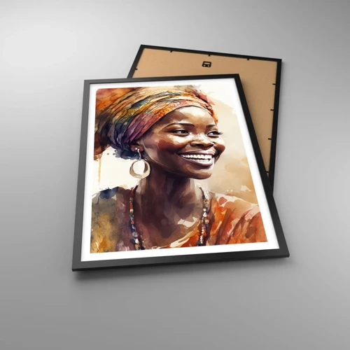 Póster en marco negro - Reina africana - 50x70 cm