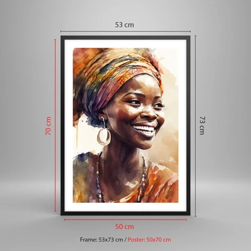 Póster en marco negro - Reina africana - 50x70 cm