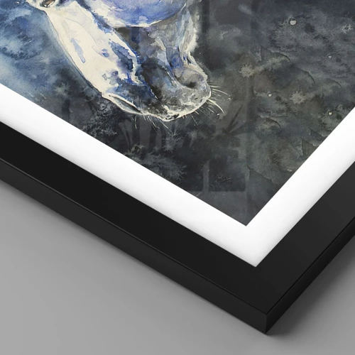 Póster en marco negro - Retrato en un resplandor azul - 30x30 cm