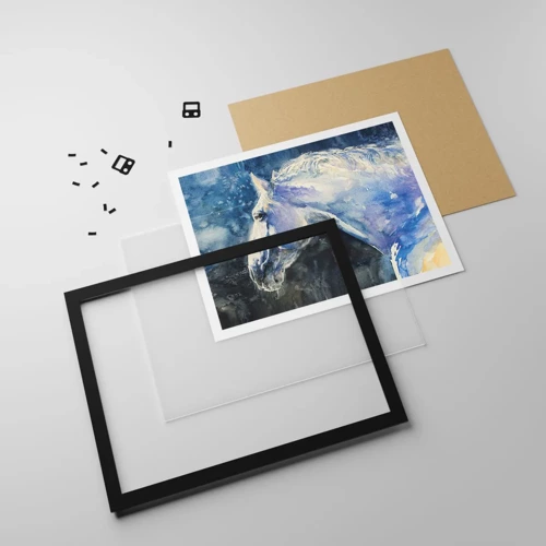 Póster en marco negro - Retrato en un resplandor azul - 70x50 cm