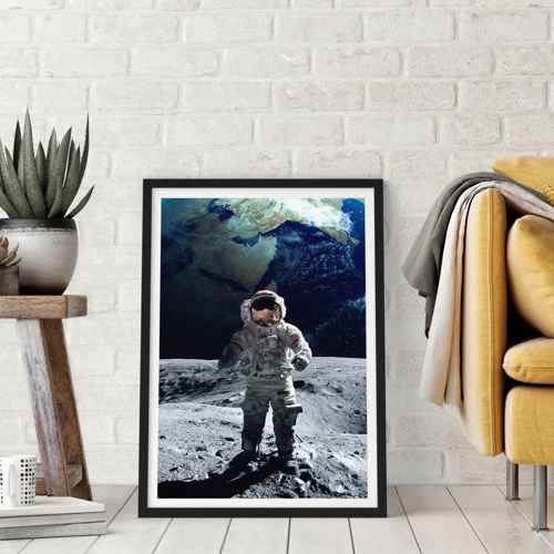Póster en marco negro - Saludos desde la Luna - 50x70 cm