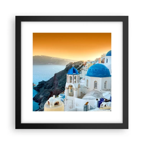 Póster en marco negro - Santorini - el abrazo a las rocas - 30x30 cm