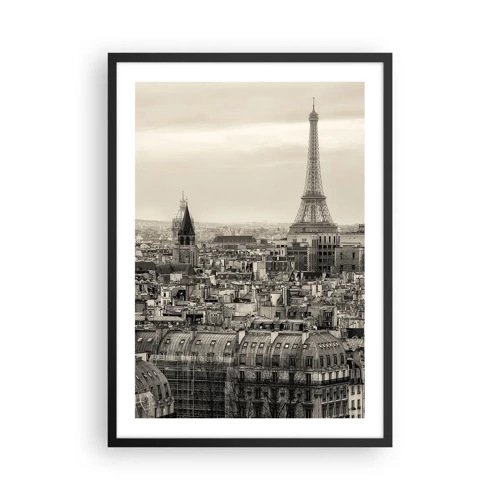 Póster en marco negro - Sobre los tejados de París - 50x70 cm