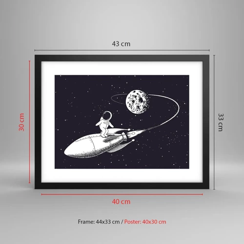 Póster en marco negro - Surfista espacial - 40x30 cm