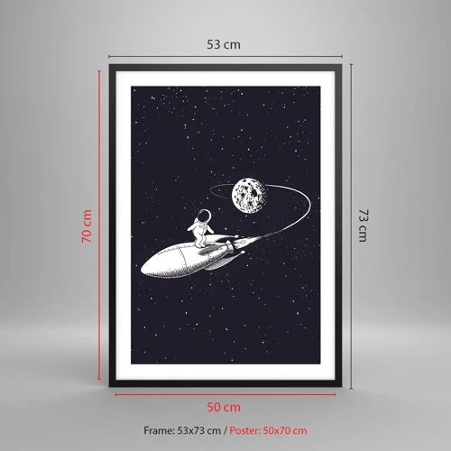 Póster en marco negro - Surfista espacial - 50x70 cm