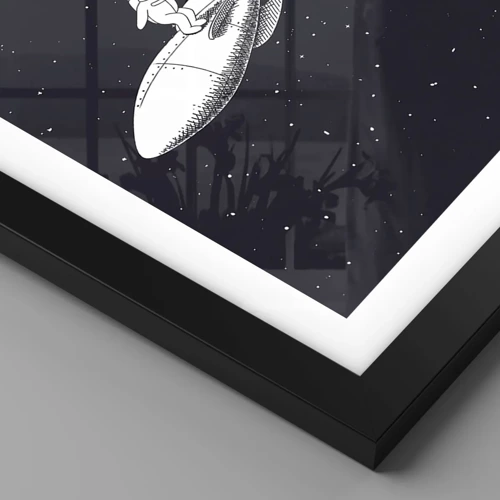 Póster en marco negro - Surfista espacial - 50x70 cm