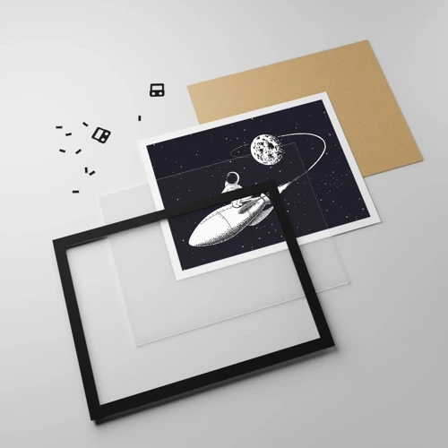 Póster en marco negro - Surfista espacial - 70x50 cm