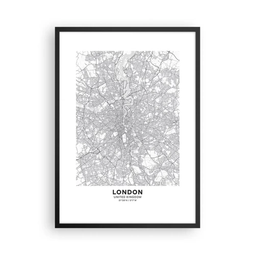 Póster en marco negro - Un mapa del laberinto de Londres - 50x70 cm