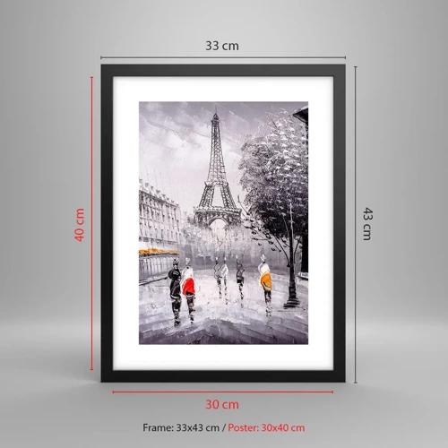 Póster en marco negro - Un paseo parisino - 30x40 cm