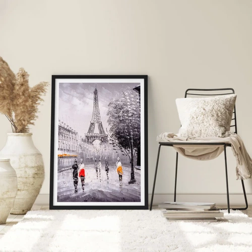 Póster en marco negro - Un paseo parisino - 50x70 cm